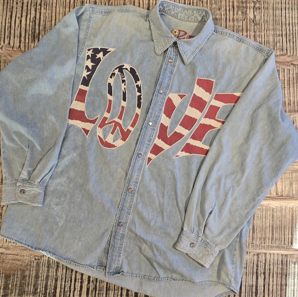 Vintage Hippie Denim Peace & Love Shirt